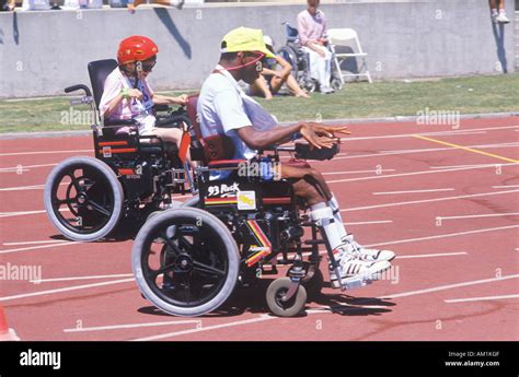 Wheelchair Special Olympics athletes competing in race UCLA CA Stock ...