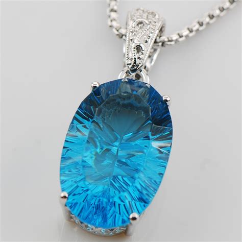 Huge Concave Cut Blue Crystal Zircon Sterling Silver Pendant Te