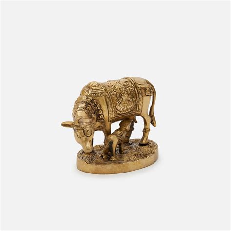 Brass Kamdhenu Cow And Calf Idol Figurine Home Decor Showpiece At Rs