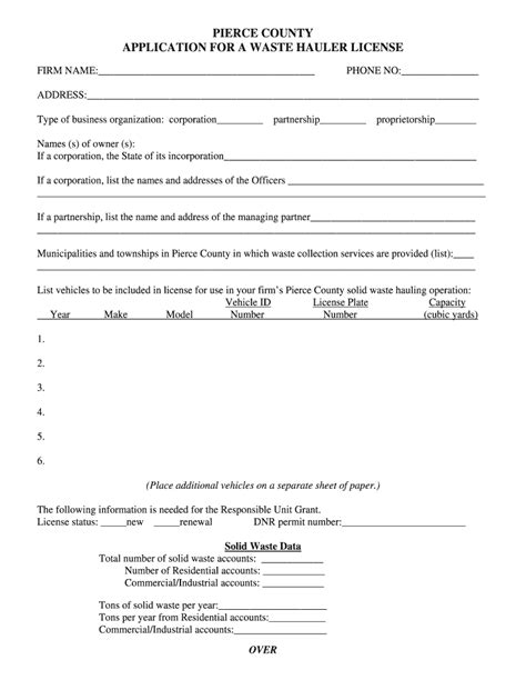 Fillable Online Co Pierce Wi Haulers License Application Pierce