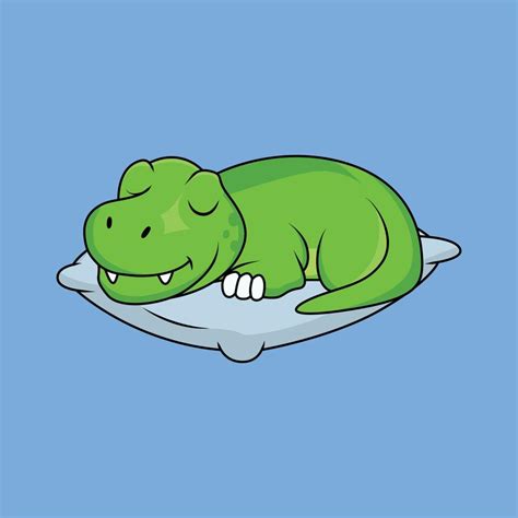 Cute Dinosaur Sleeping On The Pillow Cartoon Sticker Vector