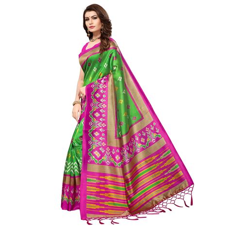 Buy Impressive Green Pink Colored Festive Wear Printed Mysore Art Silk