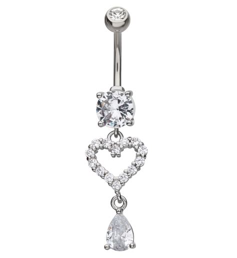 Sweetheart Teardrop Clear Cz Dangle Stainless Steel Belly Button Ring