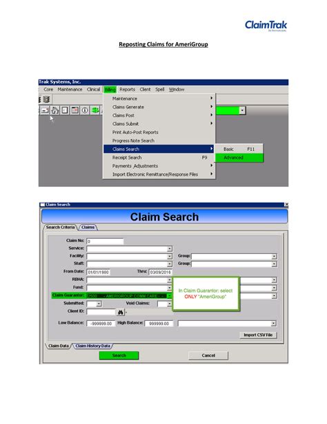 ClaimTrak Reposting Claims For Amerigroup Page 1 Created With