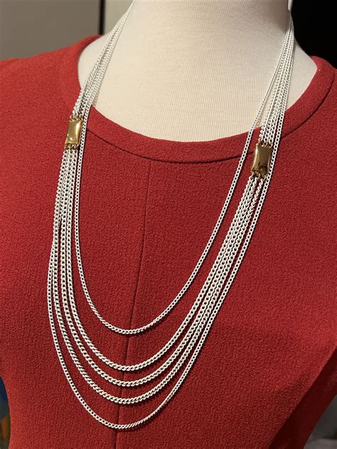 S Monet Multi Strand White Enamel Chain Neckl Gem