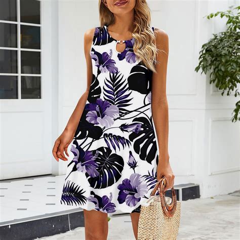 Ehtmsak Plus Size Summer Dresses For Curvy Women Hawaiian Tropical Palm