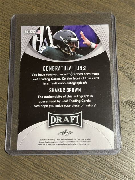 2021 Leaf Draft Autographs Blue BA SB2 Shakur Brown AU RC For