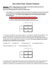 Copy Of Sex Linked Practice Problems Sex Linked Traits Practice