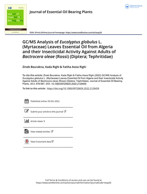 Pdf Gcms Analysis Of Eucalyptus Globulus L Myrtaceae Leaves