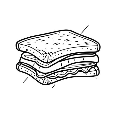 Black And White Illustration Of A Sandwich Outline Sketch Drawing