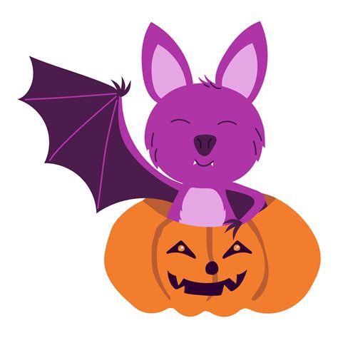 Happy Halloween sticker with Cute bat in pumpkin. holiday clipart ...