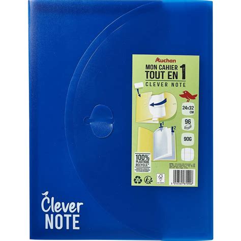 Auchan Cahier Clever Note X Cm Pages Grands Carreaux Seyes Bleu