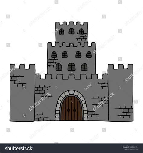 Old Gray Stone Castle Front View: vector de stock (libre de regalías ...