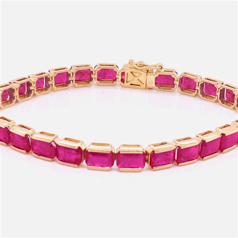 18 Karat Yellow Gold Natural 6x4 Mm Ruby Octagon Tennis Line Bracelet For Sale At 1stdibs