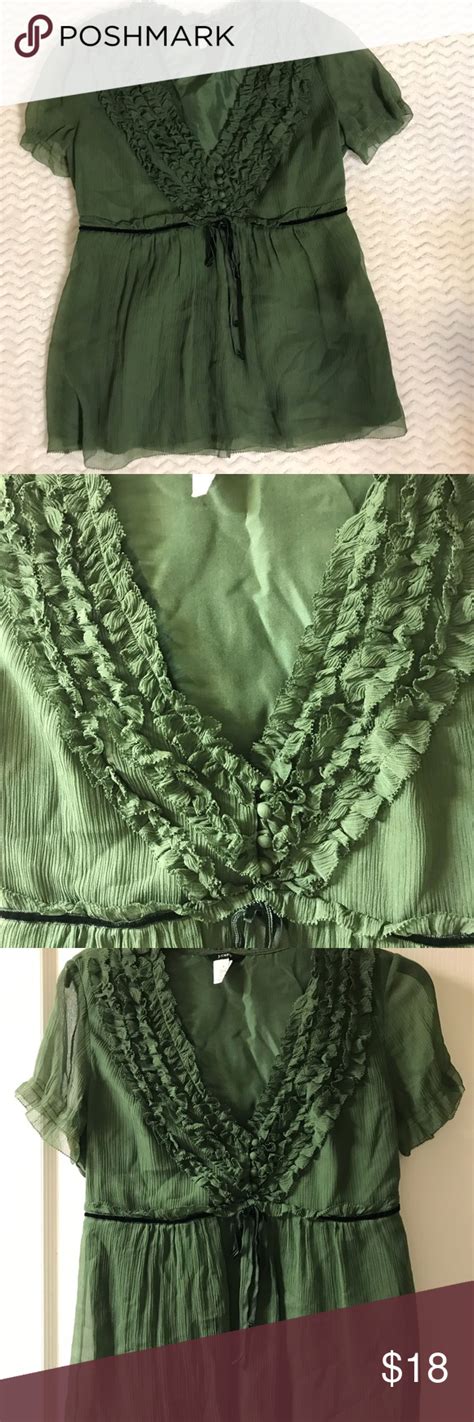 J Crew 100 Silk Blouse Green Ruffle Buttons Green Blouse Silk Blouse Clothes Design