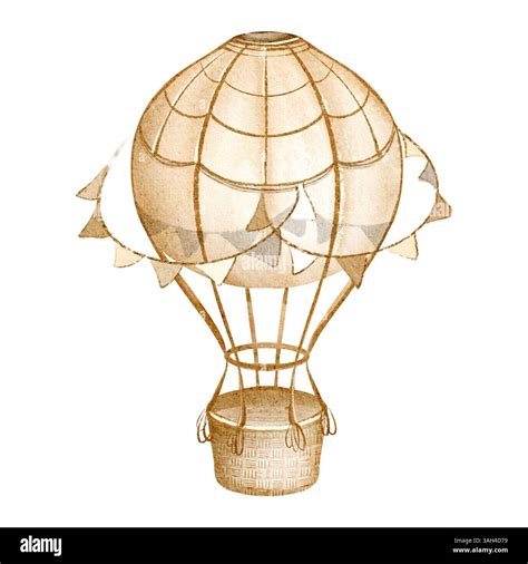 Watercolor Illustration Of A Cute Hot Air Flying Balloon Stock Photo