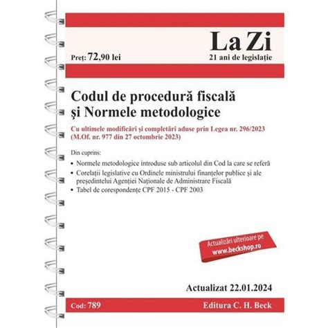 Codul De Procedura Fiscala Si Normele Metodologice Act 22 Ianuarie