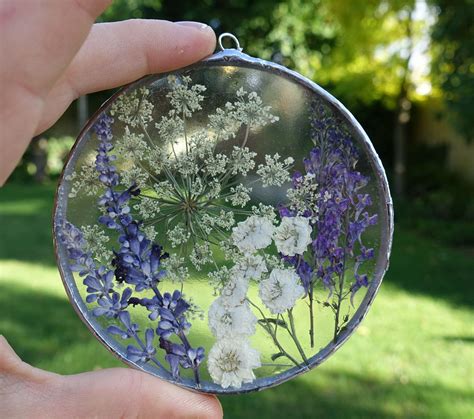 Stained Glass Pressed Flower Sun Catcher Pressed Flowers Stained Glass Dried Flowers