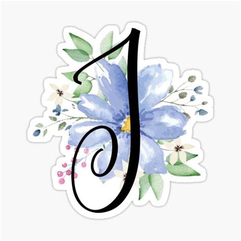 Monogram C Beautiful Watercolor Blue Flower Sticker For Sale By