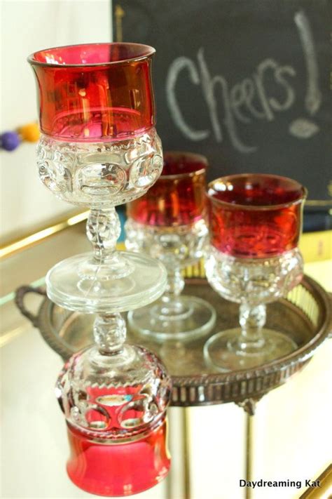 Sold Ruby Flash Thumbprint Goblets This Is The Kings Crown Pattern By Indiana Glass One Of My