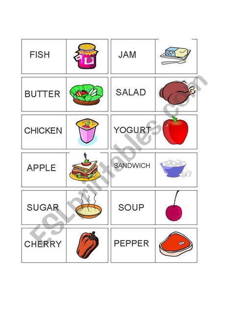 Vocabulary Domino Set Food Esl Worksheet By Mastolir