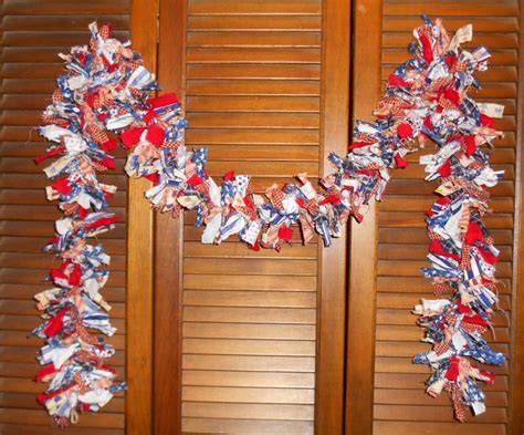 Americana Rag Garland 6 Ft Homespun Country Prim Shabby Patriotic 4th