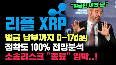 리플 Xrp 긴급 소송리스크 완전해소 까지 D 17day 정확도 100 전망분석 벌금납부하면 소송 완전히