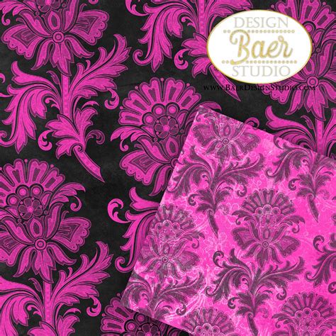 New Hot Pink Digital Paper Shabby Lace And Damask Digital Paper