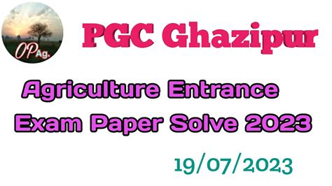 Pgcghazipur B Sc Agriculture Entrance Exam Paper Solved