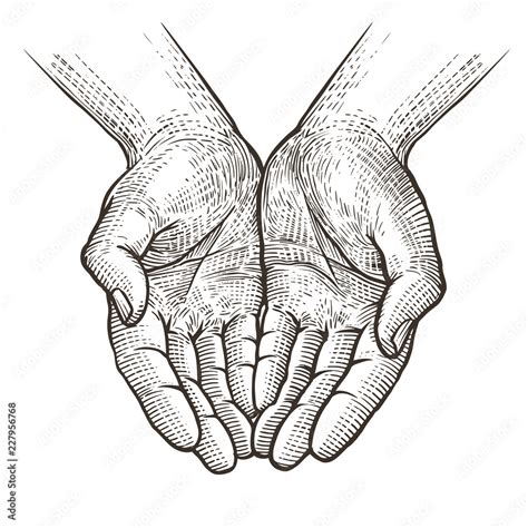 Cupped Hands Folded Arms Sketch Vintage Vector Illustration Stock