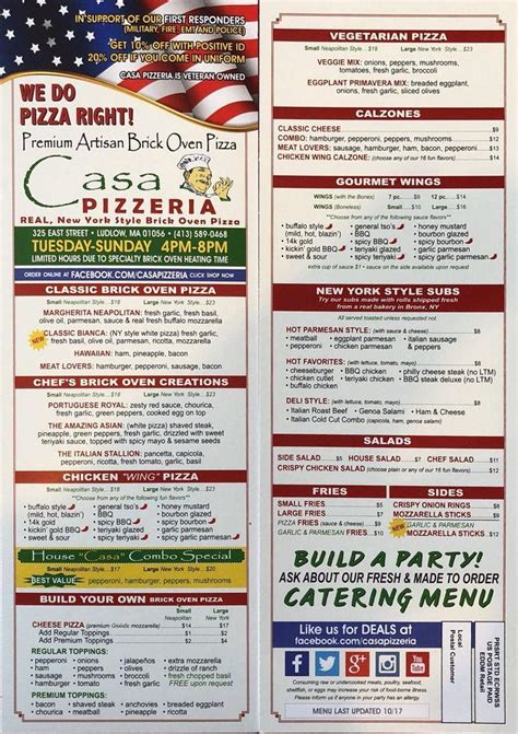 Menu At Casa Pizzeria Craft Pizza Ludlow