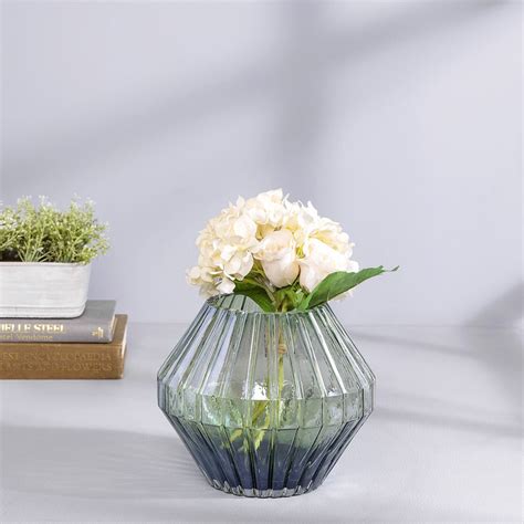 Pure Home Living Green Luster Hexagonal Ribbed Glass Vase Buy Pure