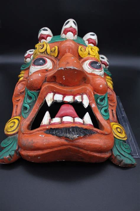 Huge Hand Crafted Wooden Mask Of Mahakal Bhairab Decorative Wall