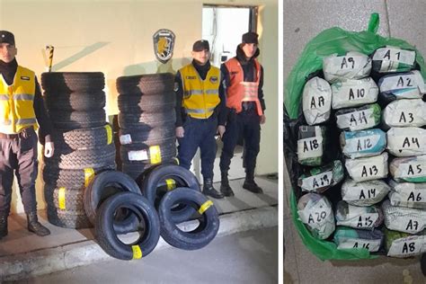 Secuestran gran cantidad de neumáticos y 10 kilos de hojas de coca