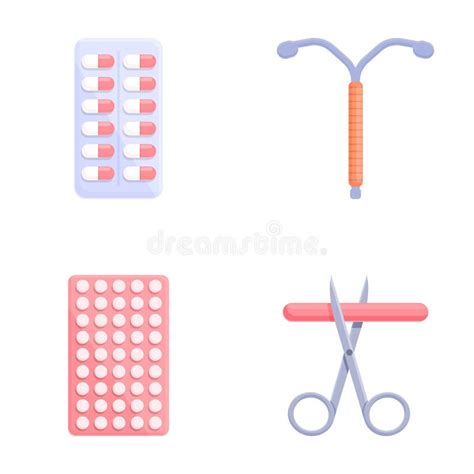 Female Contraceptive Icons Set Cartoon Vector Different Type Of