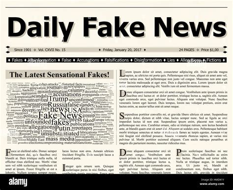 Front Page Of Daily Fake News Mainstream Newspaper Title Headline Stock