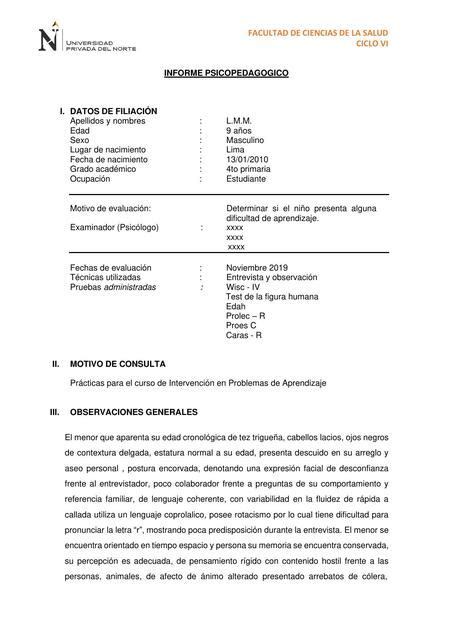 Informe Psicopedag Gico Paloma Udocz