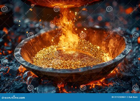 Glowing Hot Molten Metal In Foundry Bowl With Fiery Sparks Artisan