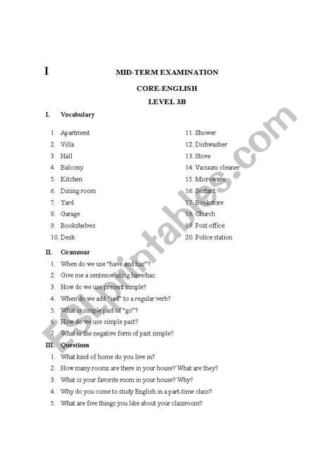 Midterm Esl Worksheet By Kagnara