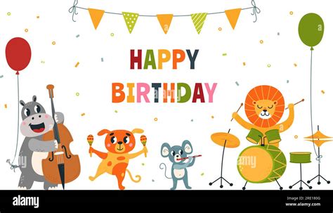 Holiday Birthday Party Animal Banner Animals Playing Musical