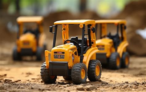 premium photo  group  colorful toy tractors rest   dusty field