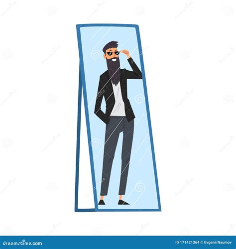 Reflection Of Successful Hipster Man In The Mirror Alter Ego Concept