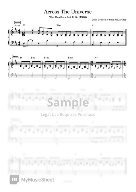 The Beatles Across The Universe Piano Accomp Sheets By Anacrusa