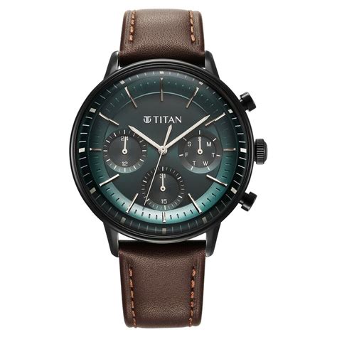 Buy Online Titan Light Leathers Quartz Multifunction Black Dial Leather