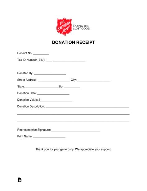 Free Salvation Army Donation Receipt Pdf Word Eforms Furniture Donation