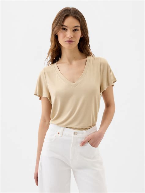 Luxe Flutter Sleeve V Neck T Shirt Gap Factory