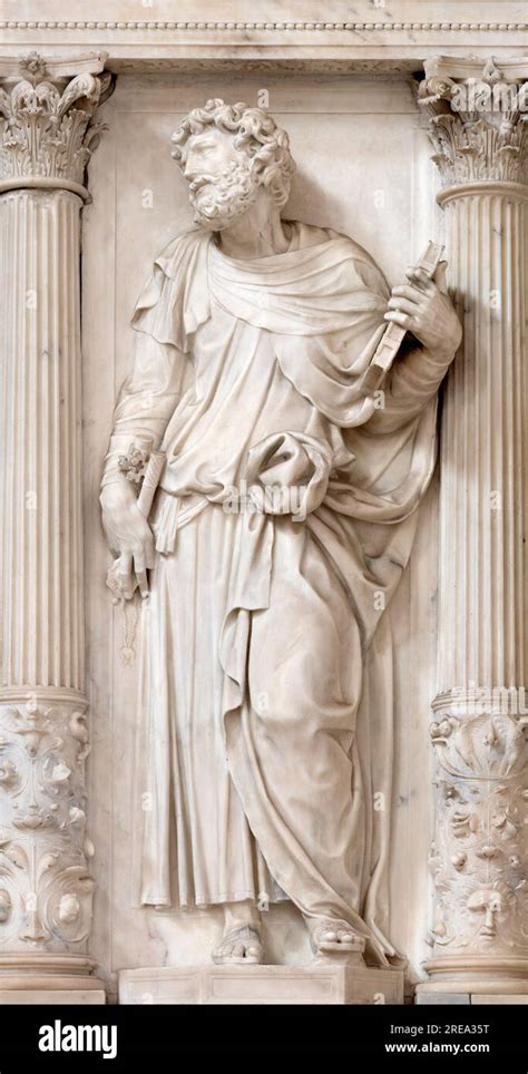 NAPLES ITALY APRIL 21 2023 The Marble Statue Of St Peter The