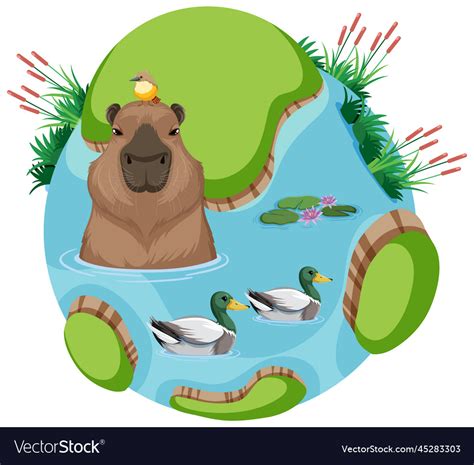 Capybara and duck in planet earth Royalty Free Vector Image