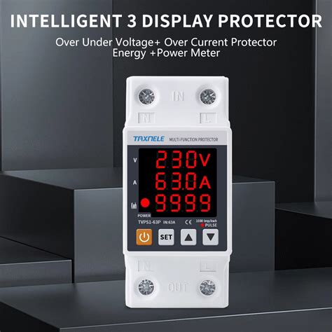 A V In Display Din Rail Adjustable Over Under Voltage Surge