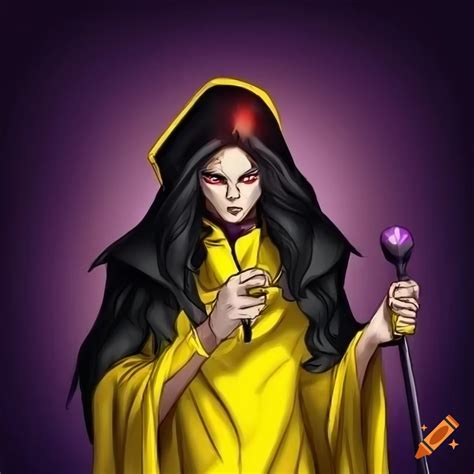 Dark Magician In Yellow Robe Holding A Scepter On Craiyon